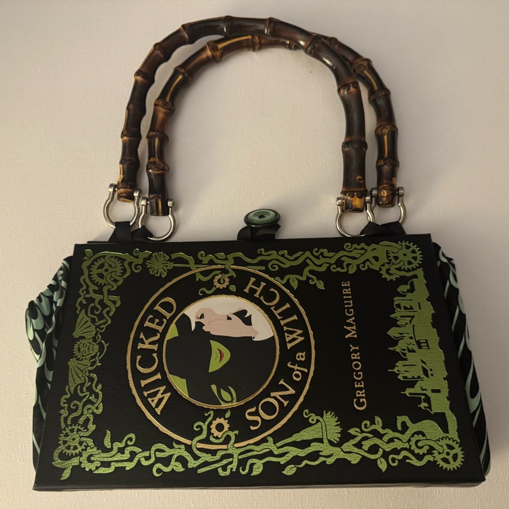 Wicked Black and Green Clutch with Bamboo Handle